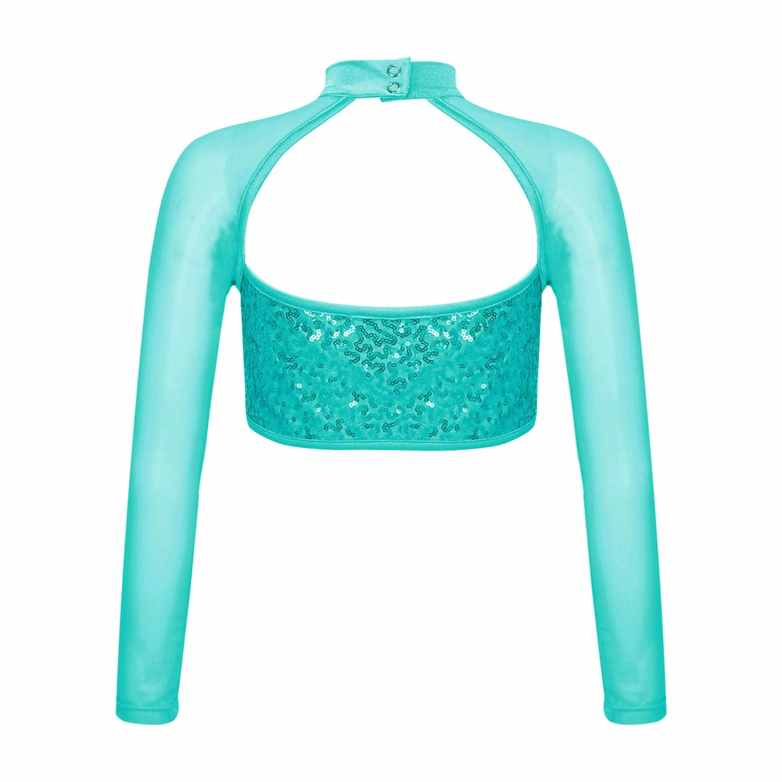 inhzoy Dziewczęcy sportowy top z odkrytym brzuchem, długi rękaw, półprzezroczysty, Crop Top, koszulka z długim rękawem, bluzka do baletu, tańca, gimnastyki