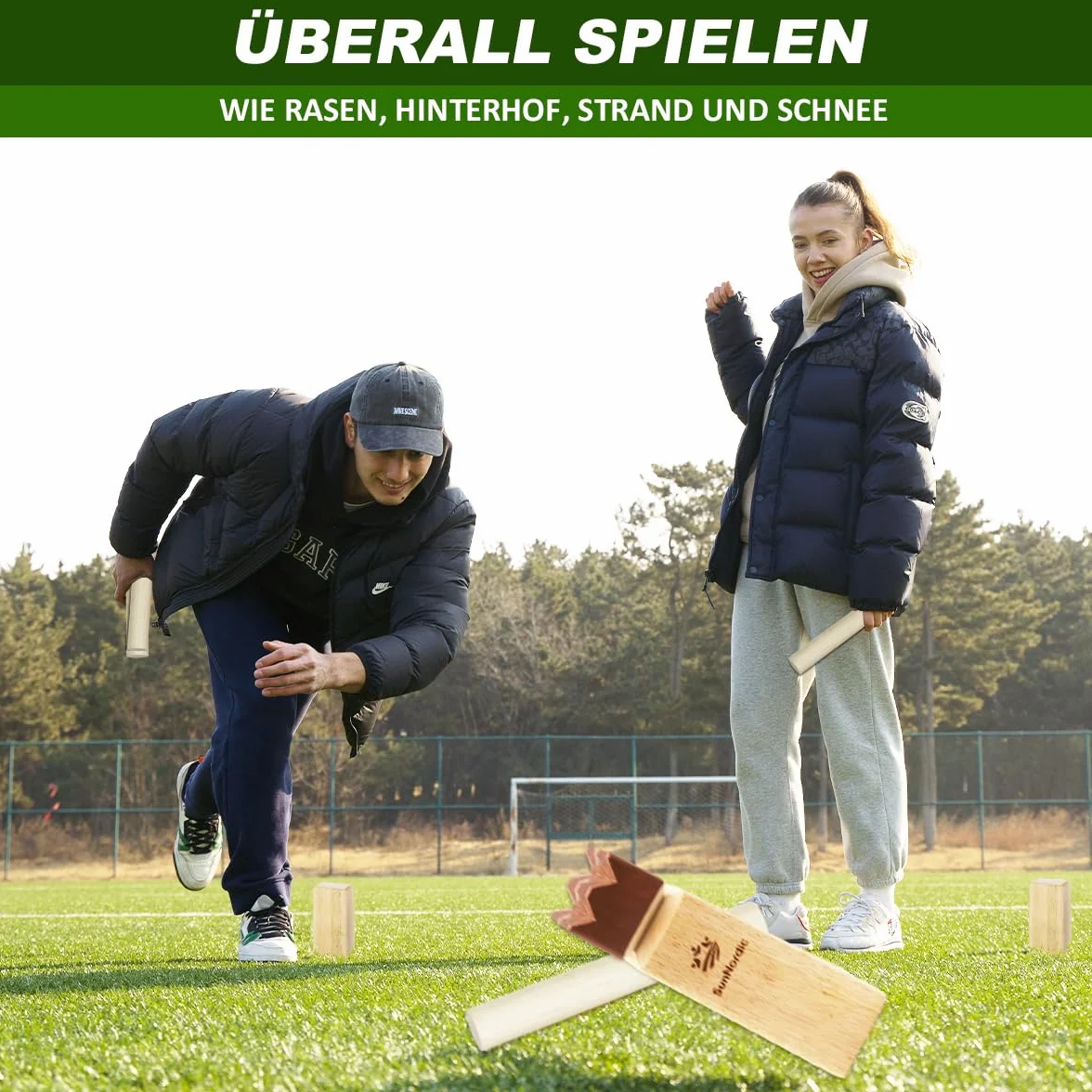 SunNordic Kubb Wikingów szwedzka szachowa z drewna gumowego zestaw z torbą i instrukcją