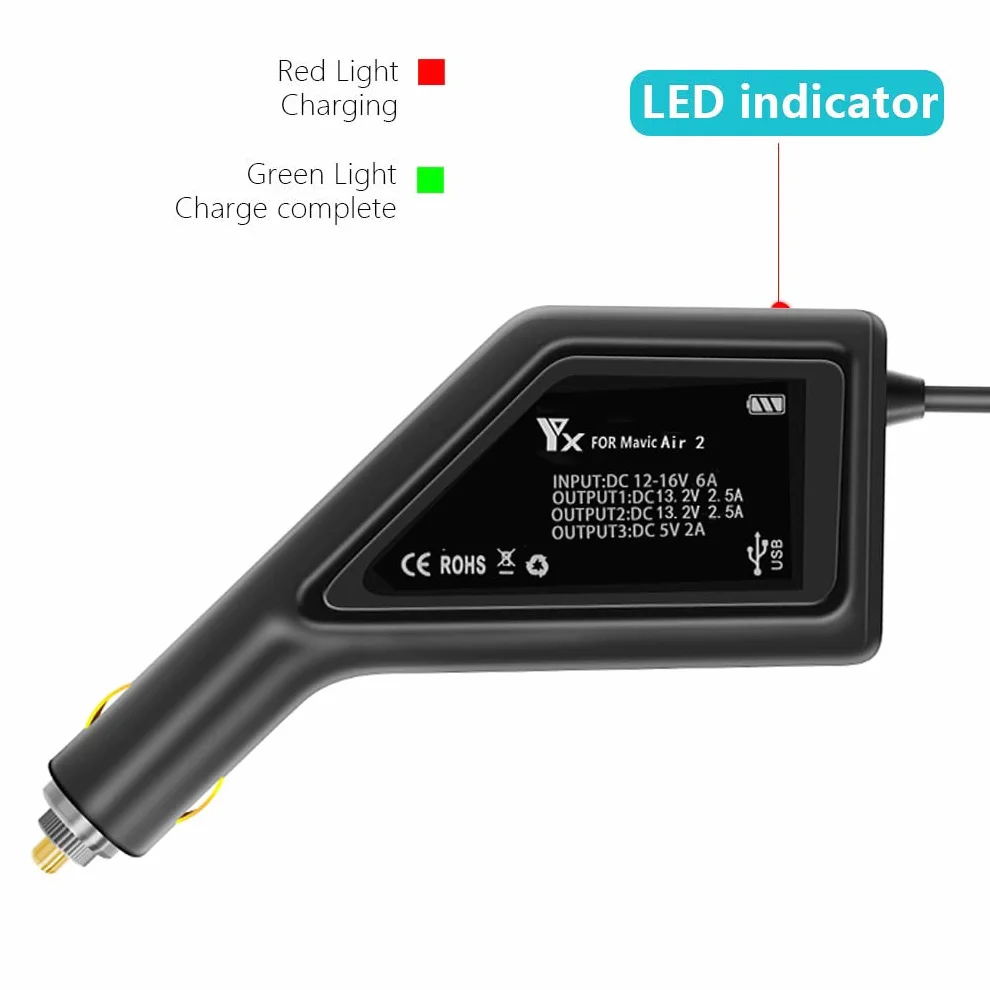 WANGCL Ładowarka samochodowa do drona 3 w 1 inteligentna ładowarka piasta drona bateria zdalne sterowanie ładowanie dla DJI Mavic Air 2 Air 2S