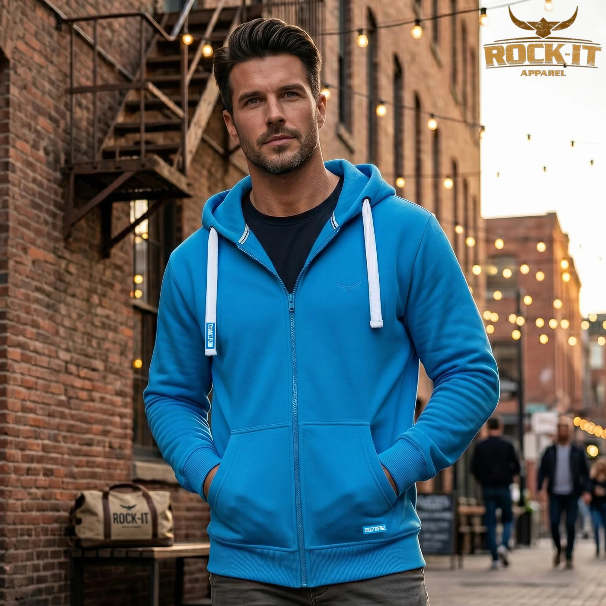 ROCK-IT Apparel Bluza z kapturem dla mężczyzn, zapinana na zamek błyskawiczny [rozmiary S-5XL] bardzo miękka tkanina premium – z kieszenią typu kangurka