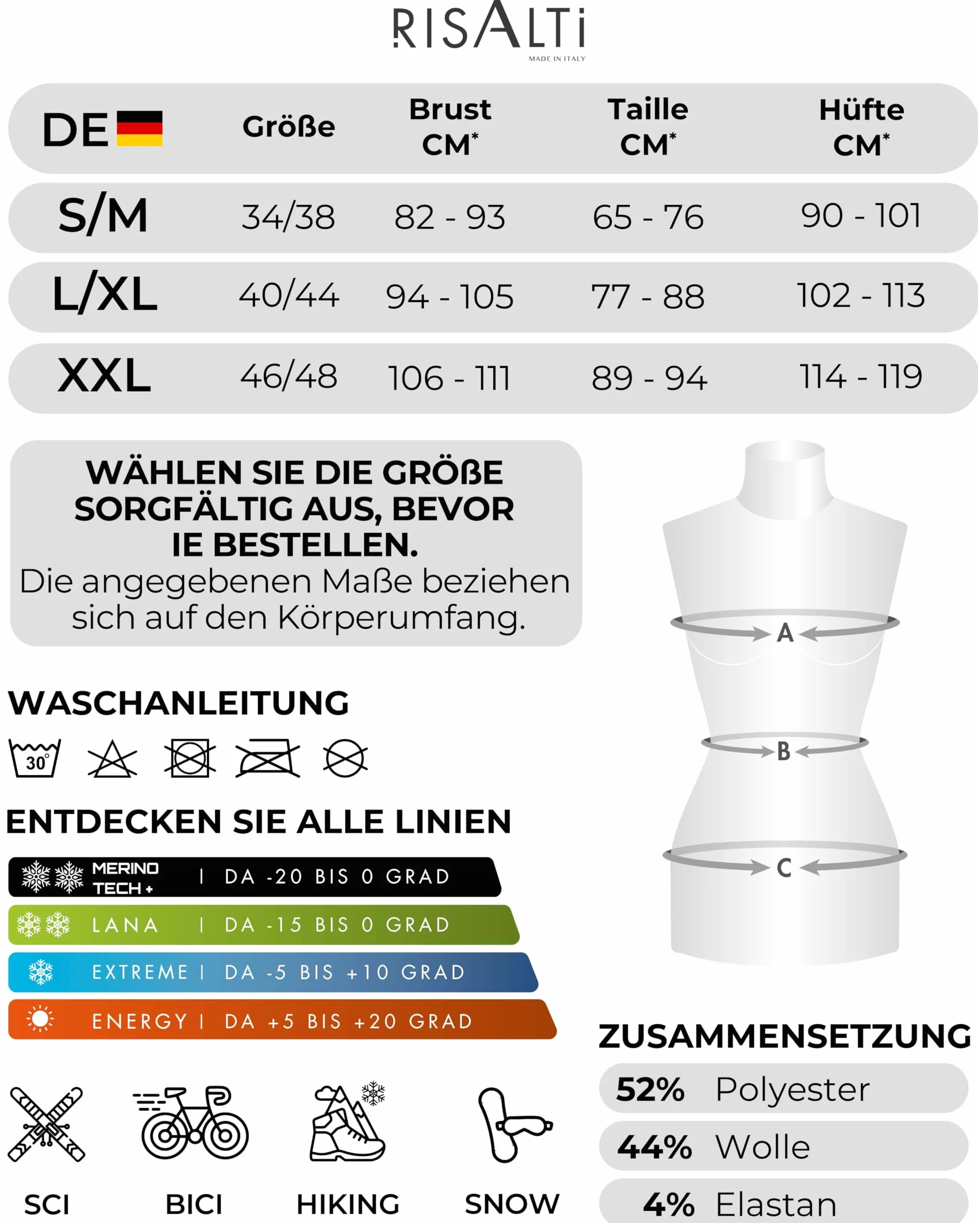 Risalti Damskie Rajstopy Termiczne Merino Tech - Damskie Spodnie Termiczne Kompresyjne Z WełNy MerynosóW, Damska Odzież Termiczna, Damska Zimowa Bielizna Termiczna, Bezszwowe - Made In Italy