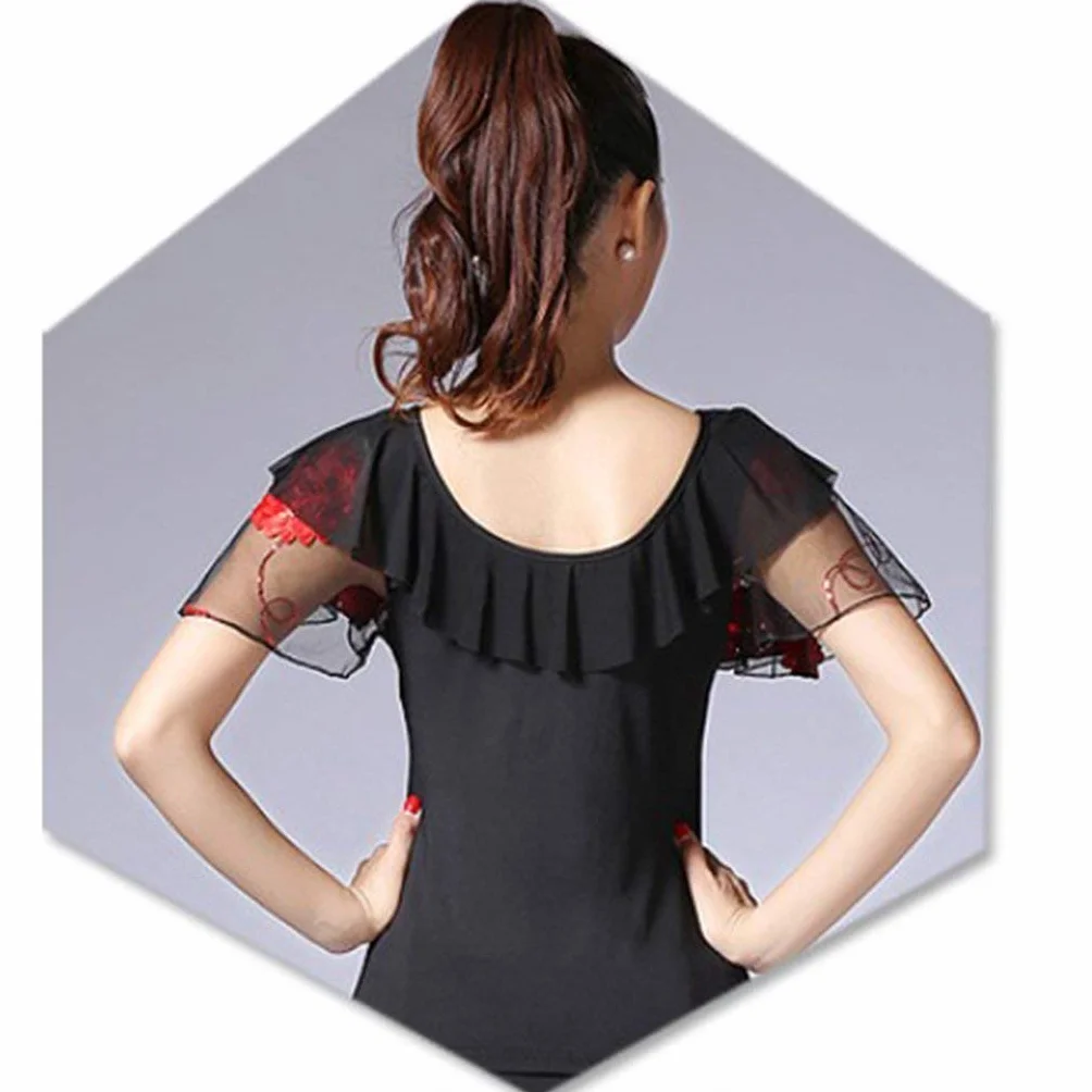 Ballroom Flamenco Latin Salsa Dance Bluzka Topy Odzież do tańca scenicznego Kostiumy Czerwony L, Czarny, L