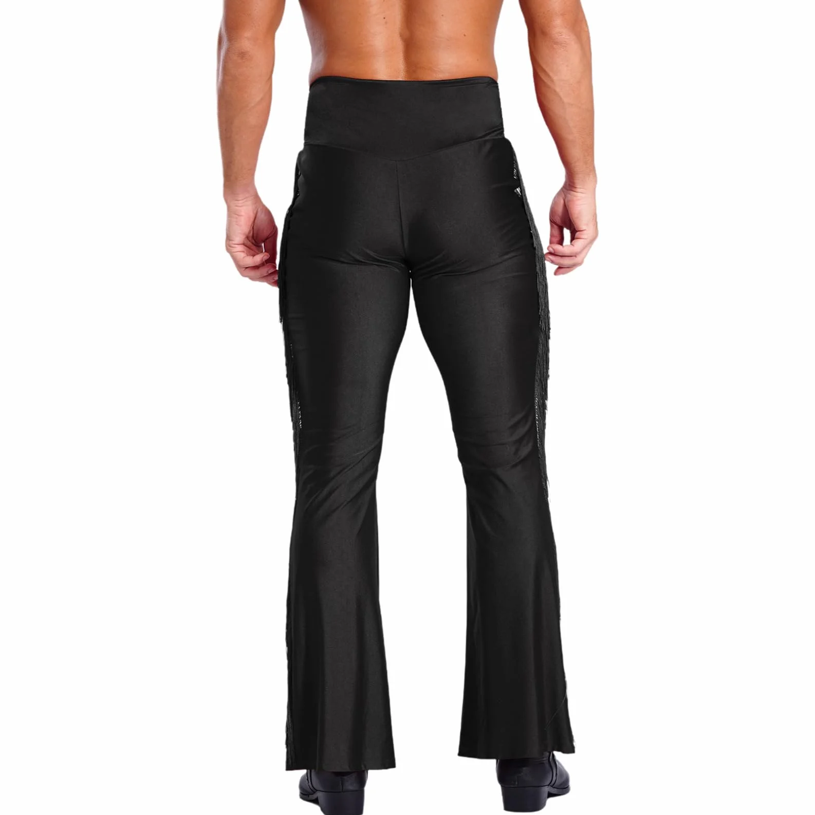 ranrann Męskie spodnie do tańca latynoskiego w kratę Rozkloszowane spodnie z wysokim stanem Disco Tango Tango Dancewear