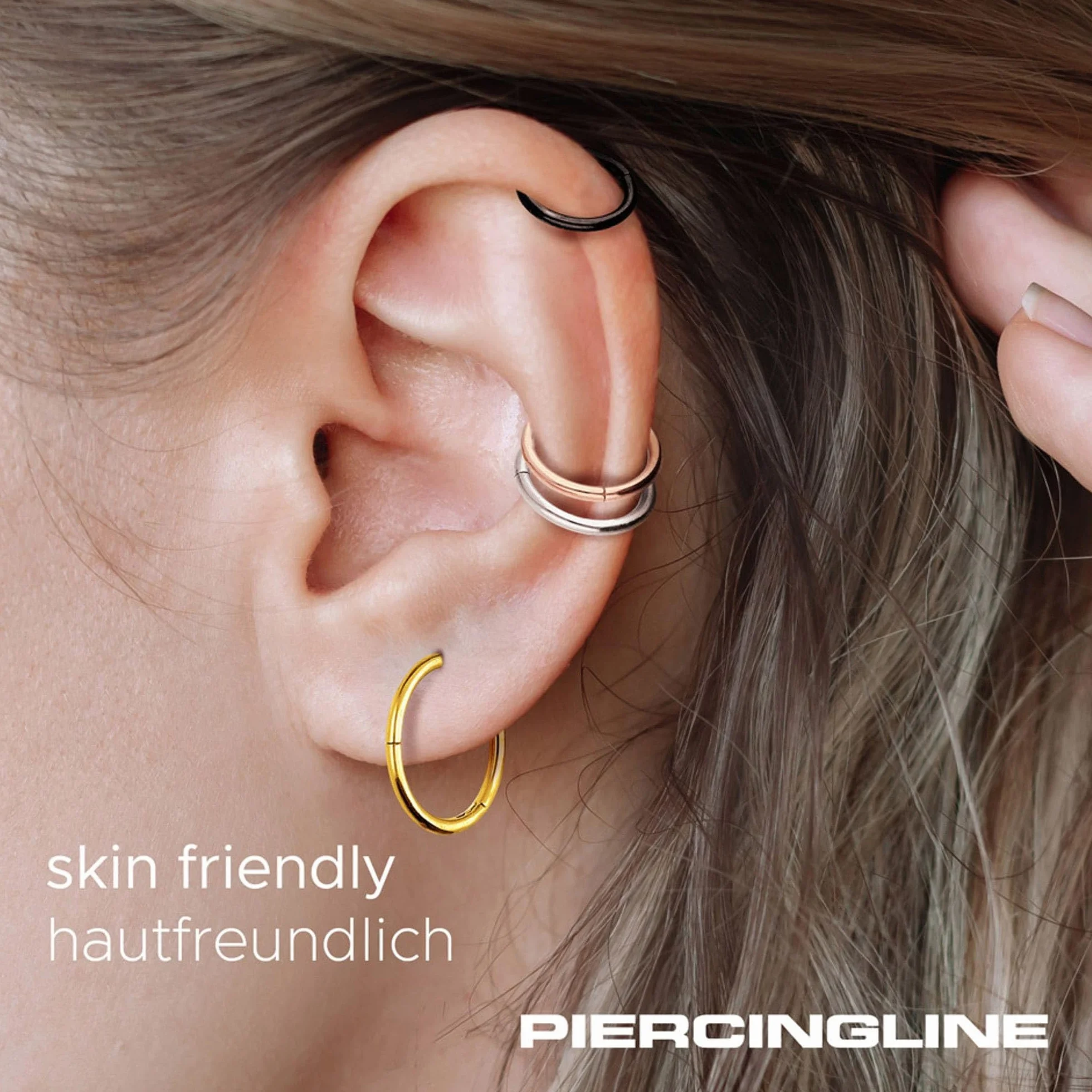 PIERCINGLINE Kolczyk segmentowy typu clicker ze stali chirurgicznej – piercing w kolorze złotym, srebrnym, różowym, czarnym lub niebieskim – do nosa, przegrody nosowej, ucha, helix lub tragus