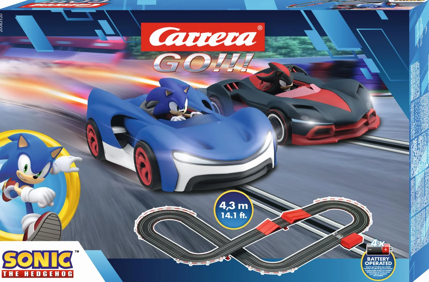 Carrera 20063520 Jeż Sonic tor wyścigowy zasilany bateryjnie pełen akcji wyścig Jeża Sonica z Shadowem z Jumping Hill oficjalna licencja SEGA Jeż Sonic