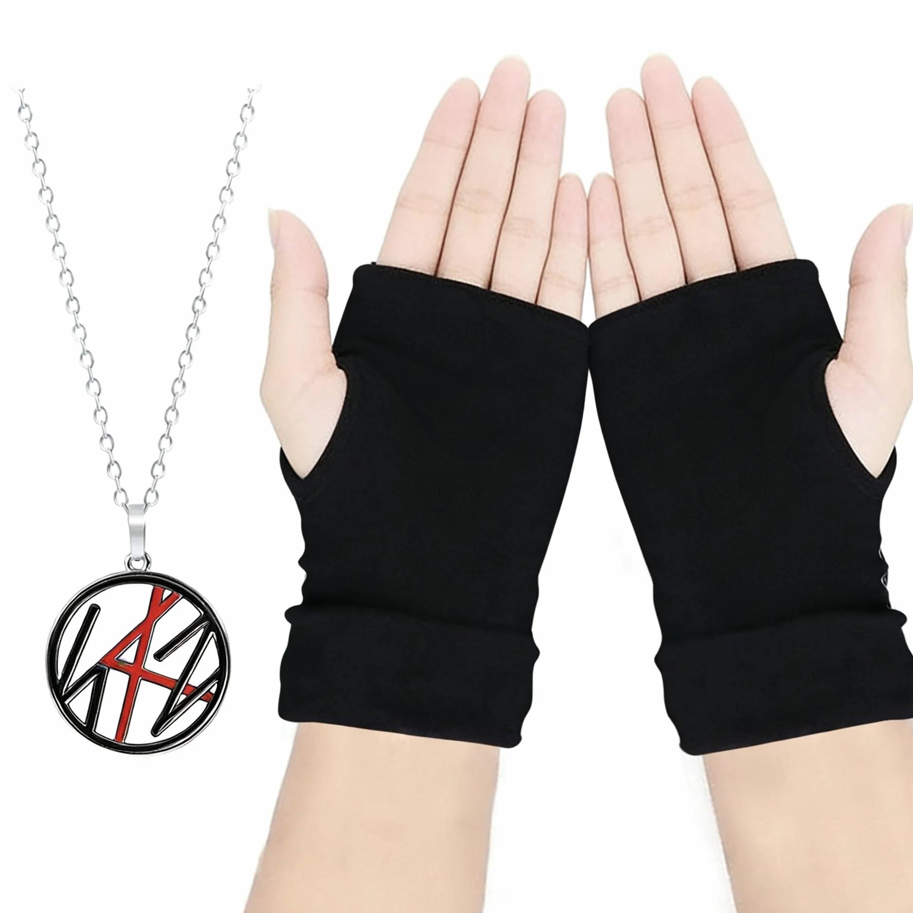 1 para rękawiczek bez palców i naszyjnik Stray Kids, Stray-Kids Merch, Stray Kids, Stray, rękawiczki dziergane, czarne zimowe rękawiczki Kpop, naszyjnik SKZ, artykuł dla fanów, prezent dla