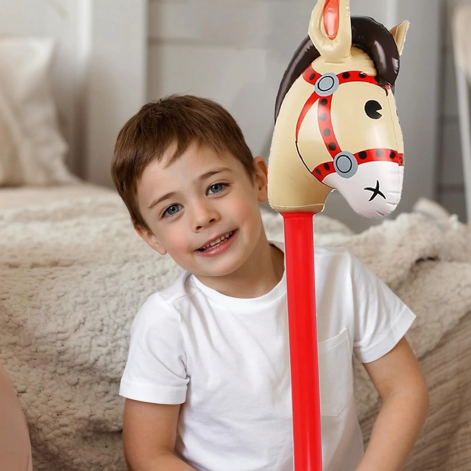 Nadmuchiwany koń, 2 sztuki, 80 cm, nadmuchiwany kijek do kucyka, do majsterkowania, hobby, dekoracja dla dzieci, kowbojska impreza tematyczna