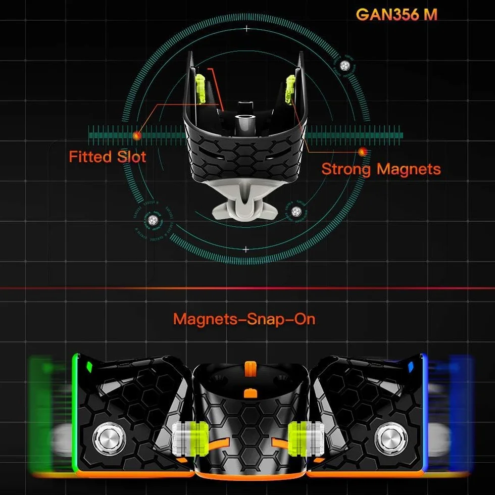 GAN 356M 3x3 Magnetyczna kostka speedcube, Najlepsza kostka magiczna z 48 magnesami / 4 rodzajami sprężystości–szybki i płynny obrót, wytrzymała i trwała, profesjonalna, oryginalna kostka z magnesami