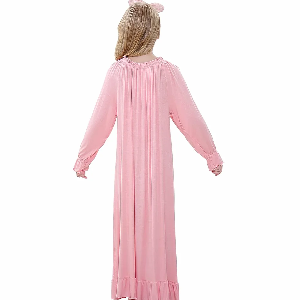 Koszule nocne dla dziewcząt, z długim rękawem, miękka, rodzinna piżama, długa sukienka nocna, różowy (Pink 2), 9-10 Lat