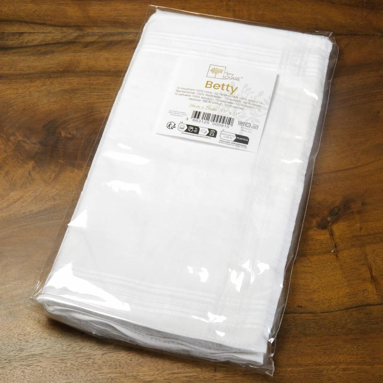 Białe chusteczki damskie 100% bawełna - format 28 cm x 28 cm - 12 sztuk - model Betty