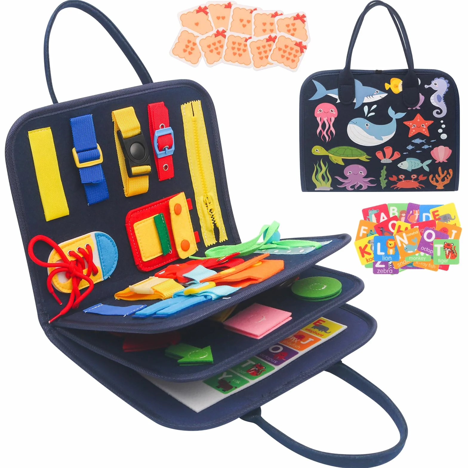 Withosent Busy Board dla małych dzieci, 4-warstwowa, przenośna deska do ćwiczeń Montessori, zabawka dla dzieci od 3 do 4 lat, dla dziewcząt, chłopców, do nauki podstawowej wiedzy