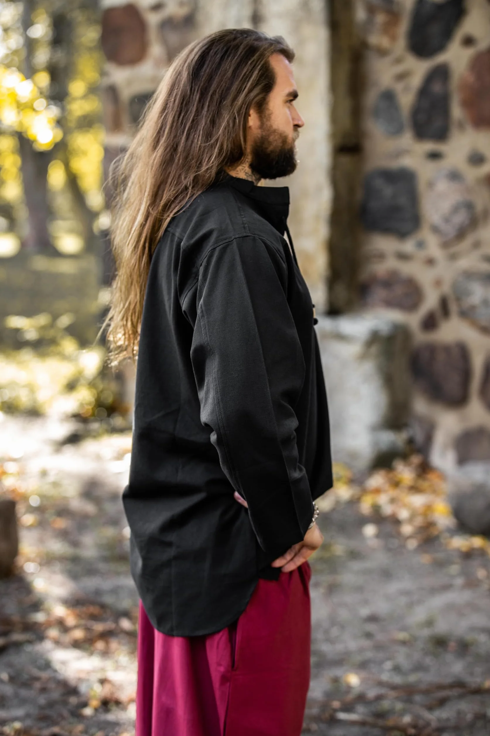 Leonardo Carbone® Średniowieczna koszula Ansbert - średniowieczna odzież, średniowieczna koszula męska, odzież LARP, strój festiwalowy, kostium karnawałowy, koszule rekreacyjne z długim rękawem - 100%