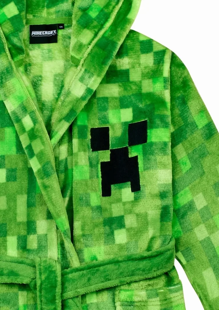 Minecraft Szlafrok dziecięcy chłopięcy polarowy szlafrok poranny z kapturem Creeper Design