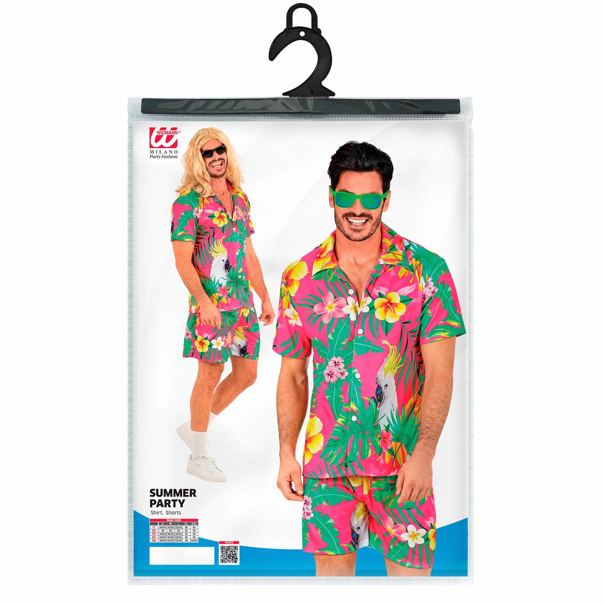 W WIDMANN MILANO Party Fashion - Strój Hawaje, koszula z krótkim rękawem i szorty, kwiaty, aloha, impreza na plaży, przebranie