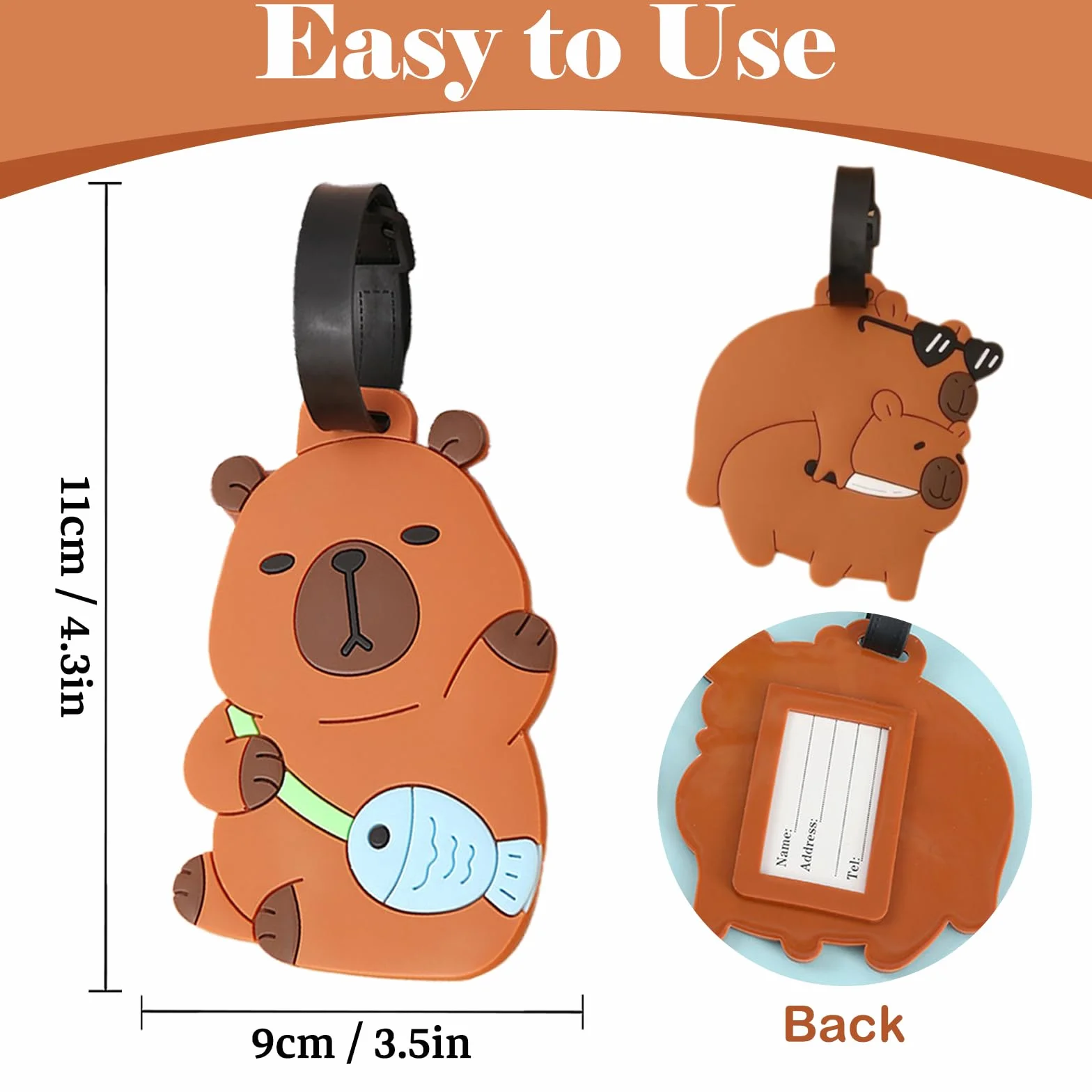 Etykiety na walizki lotnicze, Capybara, etykiety na walizki podróżne, 2 sztuki etykiety na walizkę samolotu, znaczniki walizki z imieniem i adresem, podróżą, bagażem, torebkami, torebkami