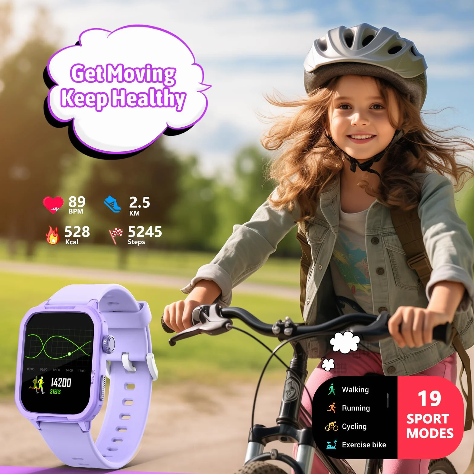 JOYELE Smartwatch dla Dzieci, Zegarek Fitness, Wodoodporny, 19 Sportów, Krokomierz, Budzik, Inteligentny Zegarek dla Dziewczynek i Chłopców, Prezent