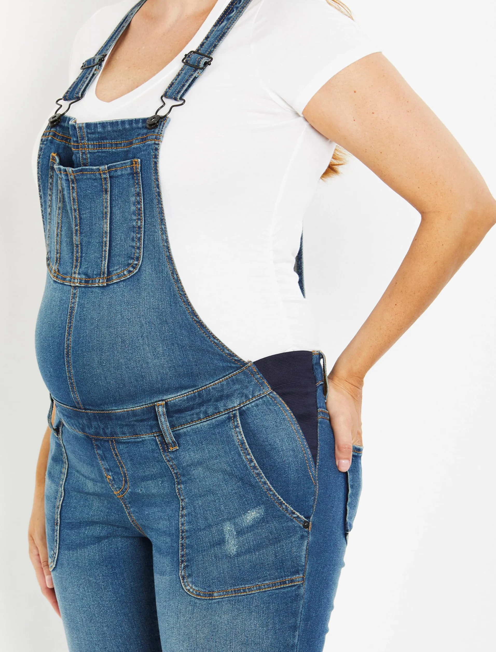 Motherhood Maternity Dżins Kobiety Side Panel Skinny Ankle Length Denim Overalls