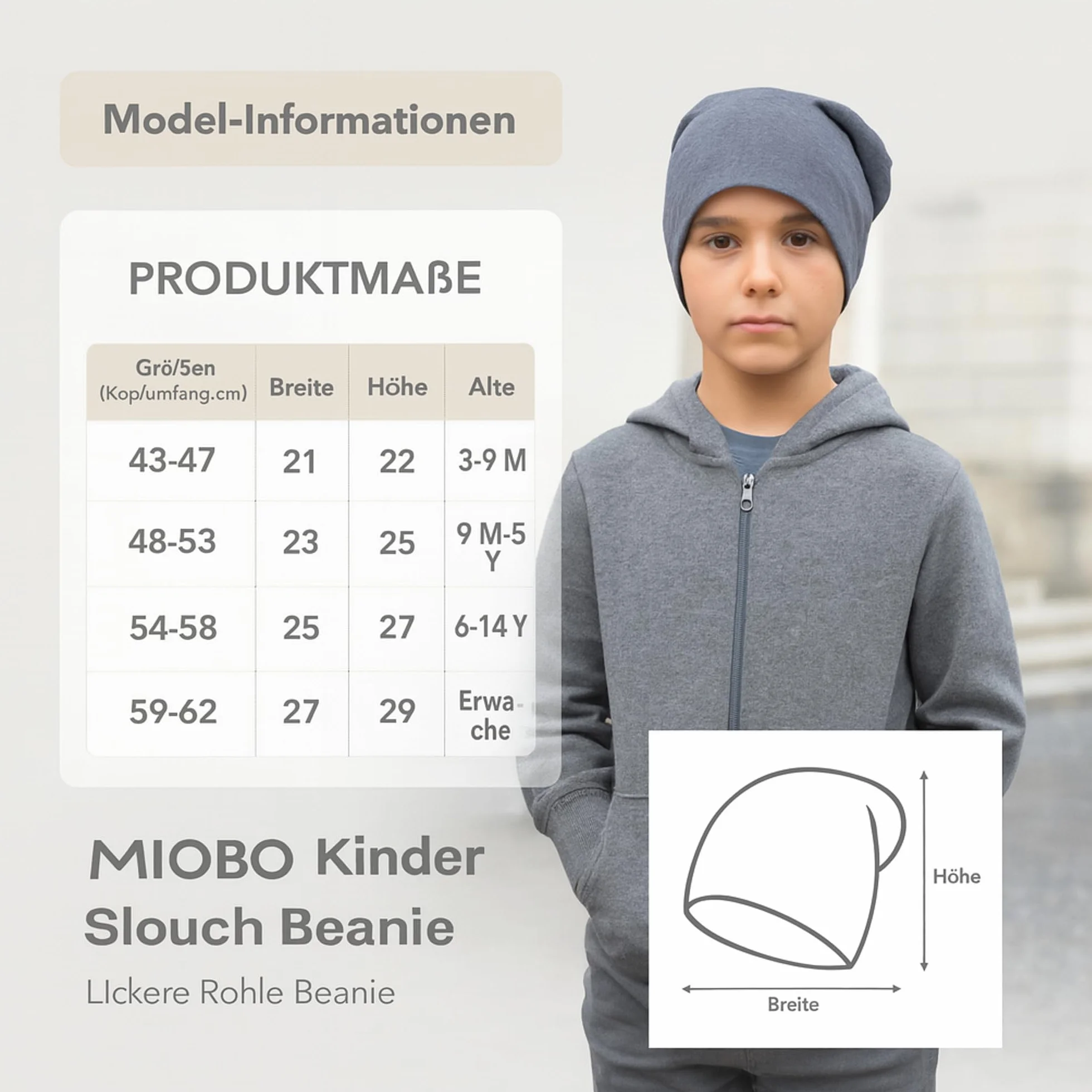 Dziecięca czapka typu beanie Miobo, bawełniana, jednokolorowa