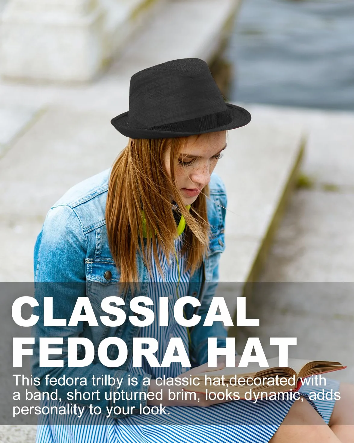 Zylioo Filcowe czapki Trilby w wielu rozmiarach, regulowany rozmiar ciepła czapka fedora, unisex kapelusz Manhattan, kubański kapelusz z krótkim rondem ze wstążką