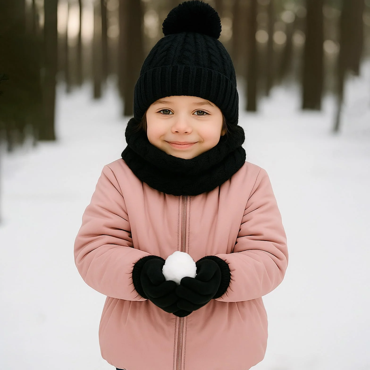 AYNKH Dziecięcy zimowy szalik zestaw czapek i rękawiczek, czapka z pomponem dzianinowa ciepła szydełkowana gruby puszysty szalik na dwa palce zestaw rękawic do ekranu dotykowego dla chłopców i