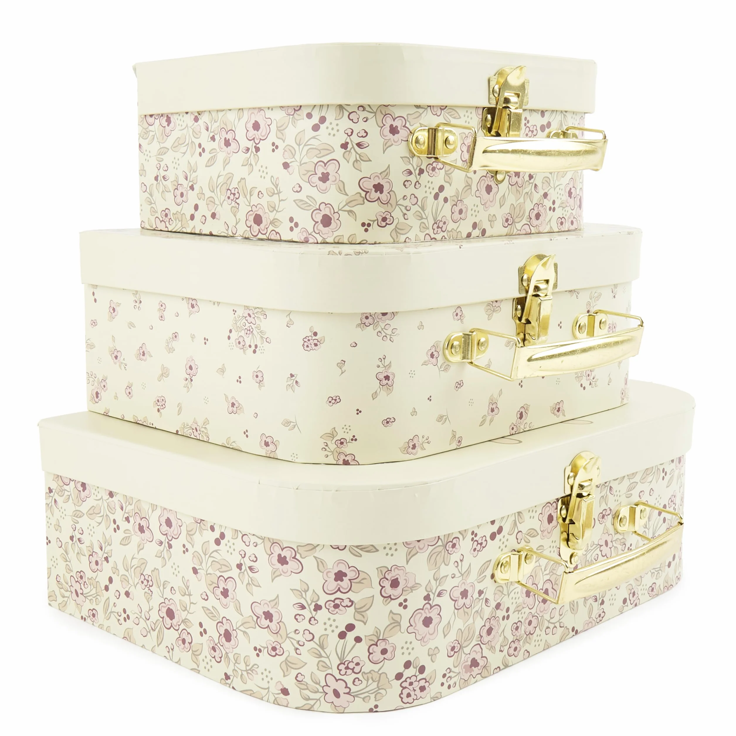 Bieco Ella Vintage Flowers zestaw 3 walizek dla dzieci, metalowe uchwyty, mini walizka na prezent, mała walizka dla dzieci, walizka na zabawki, dekoracyjna walizka z kartonu, mini, Vintage Flowers