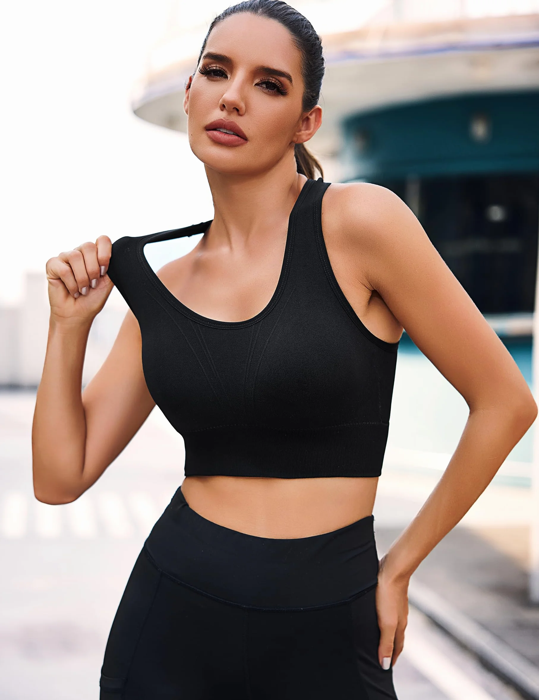 Litherday Damski biustonosz sportowy push-up - biustonosz bez fiszbin z wyjmowanymi wkładkami, do jogi, fitnessu i biegania
