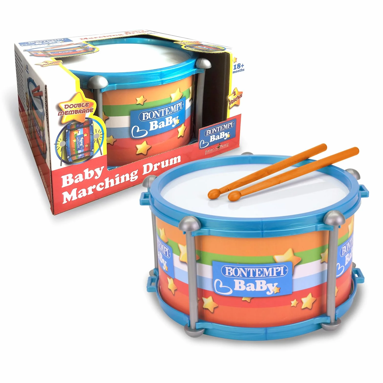 Bontempi | BabyBeat - Zabawka bębenek z podwójną membraną dla małych perkusistów, 245x245x135 mm