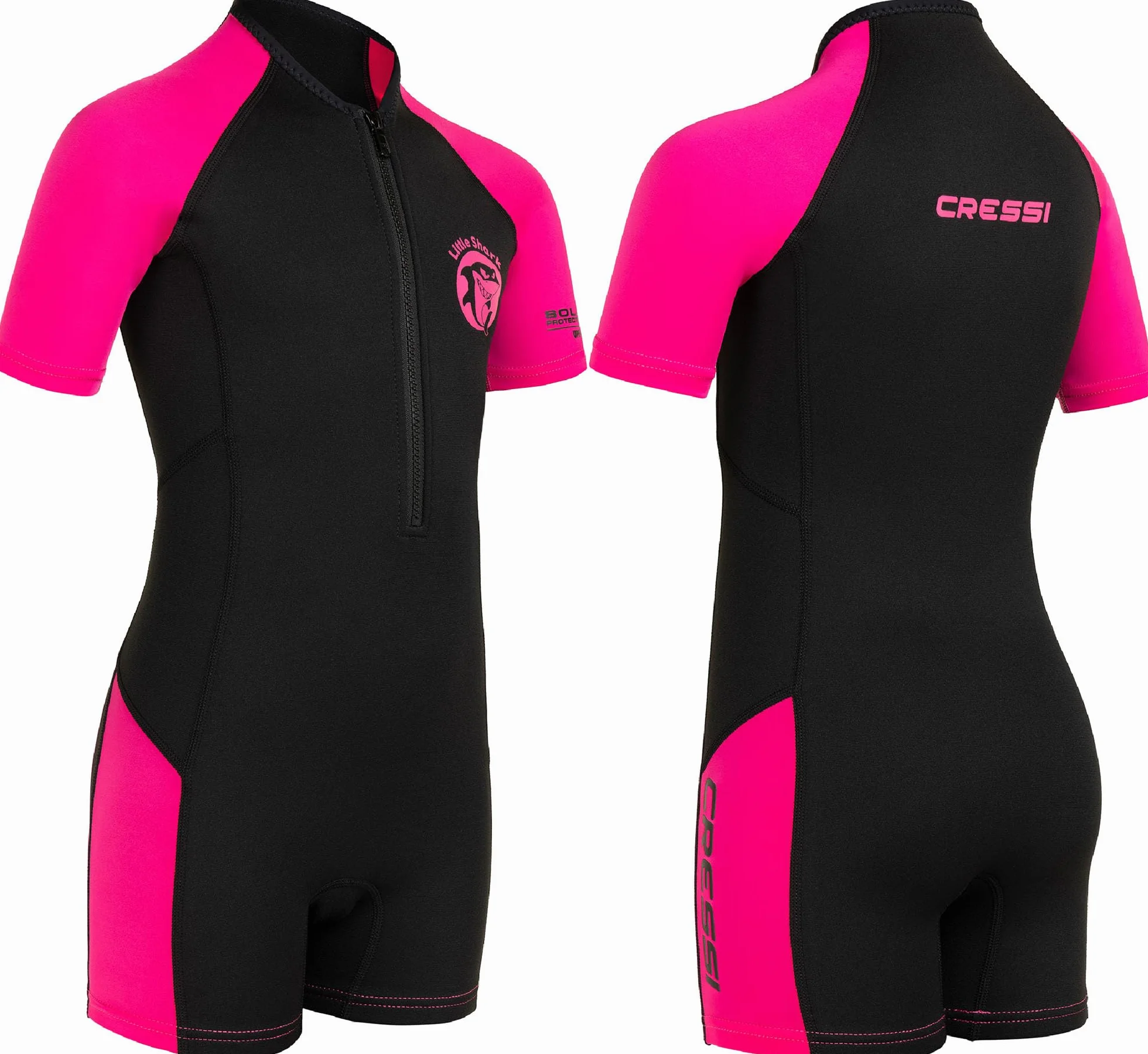 Cressi Unisex-Youth Little Shark Shorty Wetsuit Pianka Z Neoprenu Dla Dzieci,Czarny/Różowy,12 Lat,Dg003107