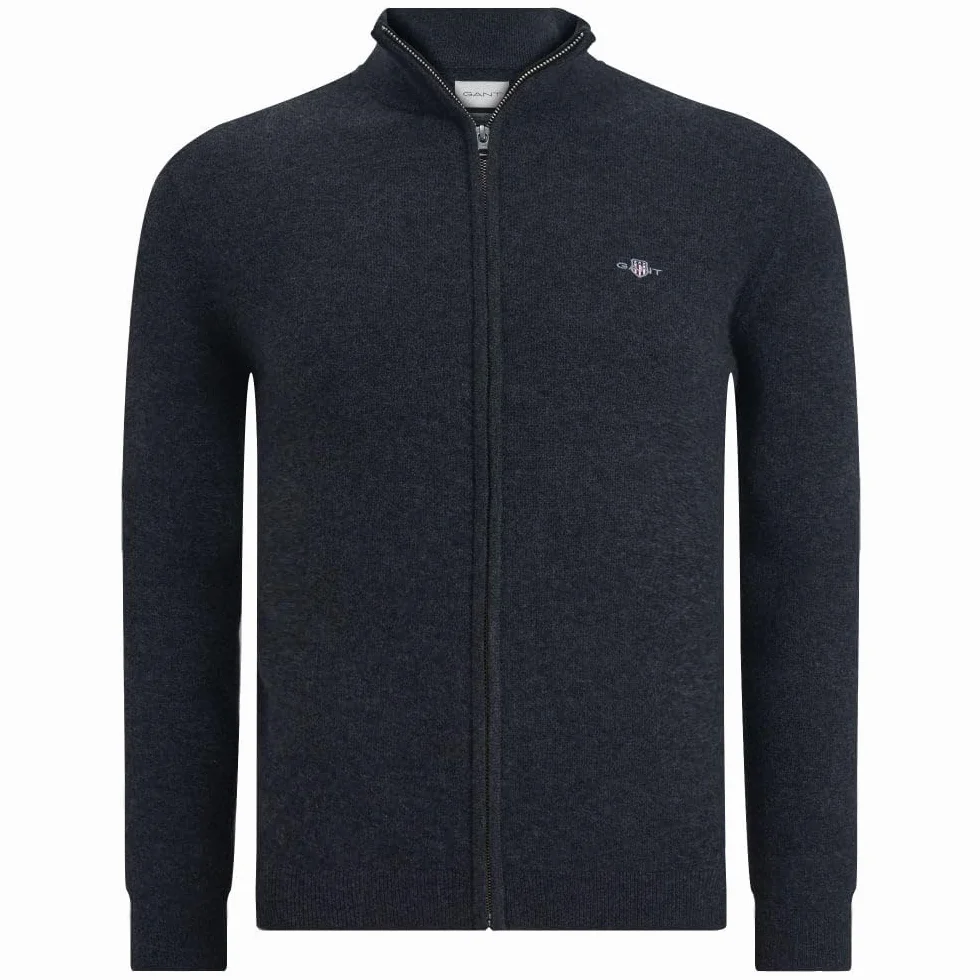 GANT Extrafine Lambswool Zip Cardigan, Dk Charcoal Melange, M