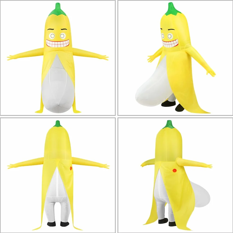 Kostium bananowy, nadmuchiwany kostium bananowy dla dorosłych z zamkiem błyskawicznym, nadmuchiwana odzież ze złego banana dla dorosłych, kostiumy halloweenowe na imprezę, karnawał i Boże