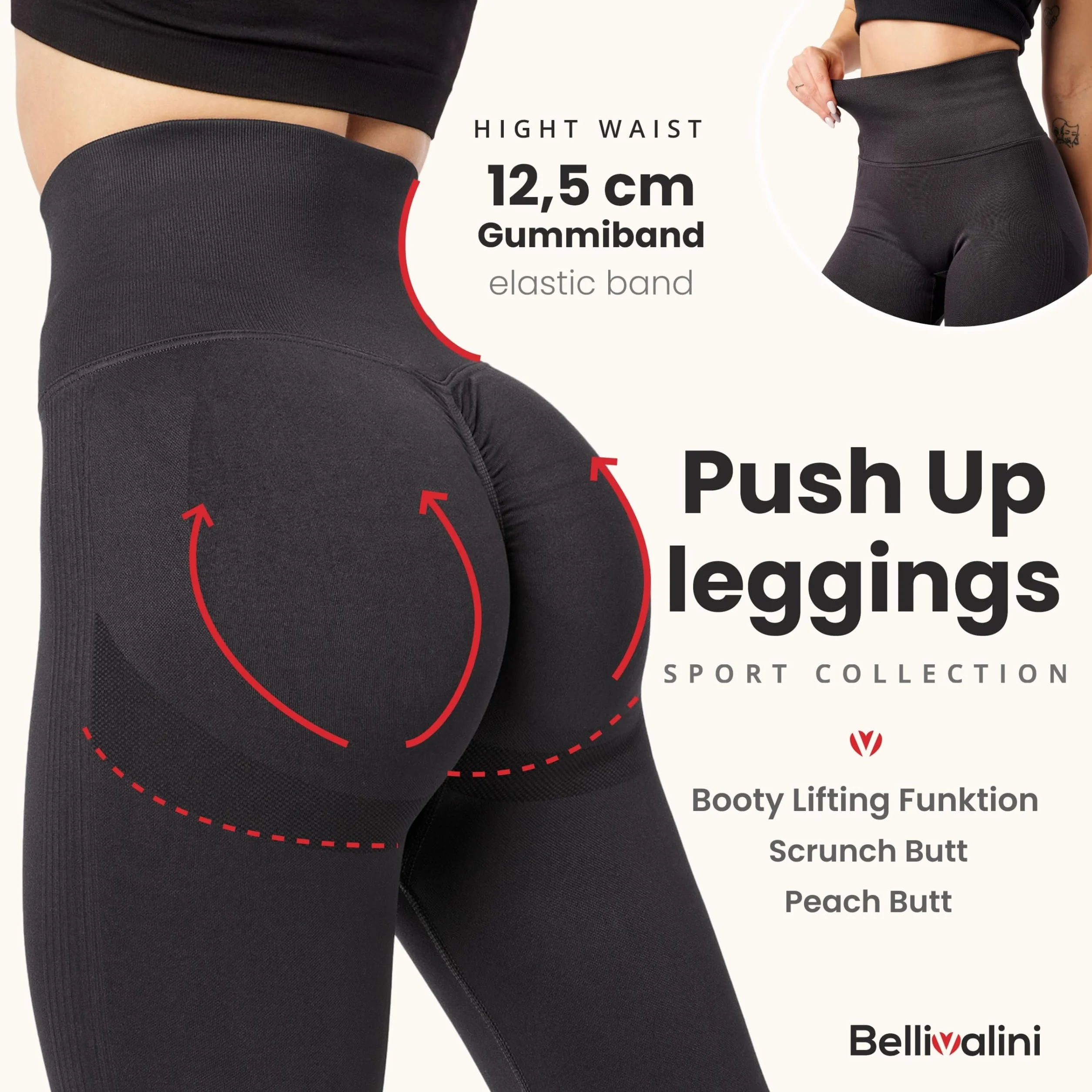Bellivalini Legginsy damskie Push Up wysoki stan Sport Fitness BLV50-255