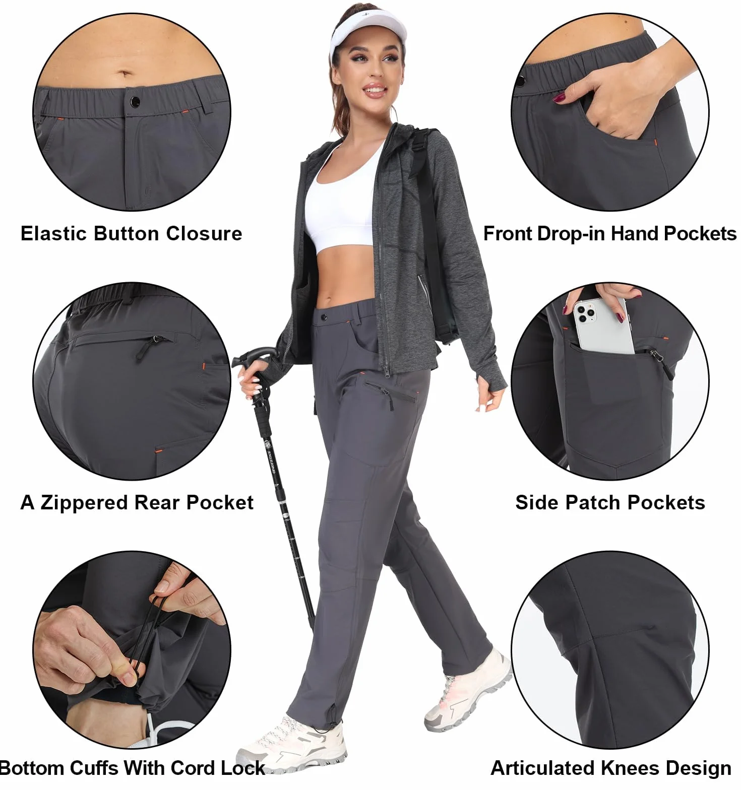 GymBrave Damskie spodnie cargo szybkoschnące outdoorowe kemping Capris wodoodporne UPF 50 z kieszeniami na zamek błyskawiczny