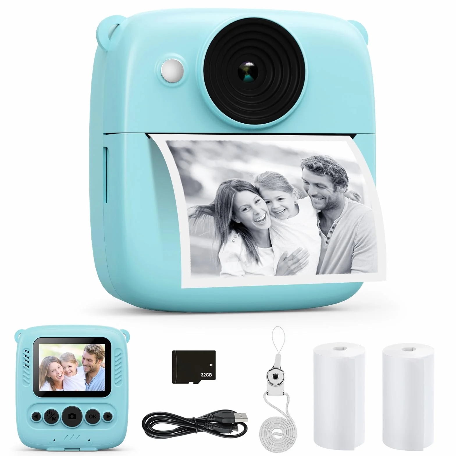 CalineGam Aparat do natychmiastowego druku dla dzieci, 48 MP Dziecięce Cyfrowe Kamery Wideo z Kartą 32 GB i Papierem Fotograficznym, Prezenty dla dziewczynek w wieku 3-12 lat i chłopców (Niebieski)