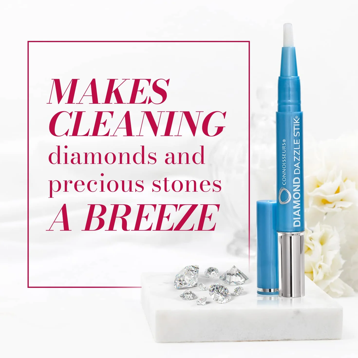 Connoisseurs Środek do czyszczenia biżuterii Diamond Dazzle Stik, środek czyszczący do biżuterii Sparkle & Shine, końcówka pędzla i kompaktowy do diamentów i kamieni szlachetnych (diamentowy sztyft