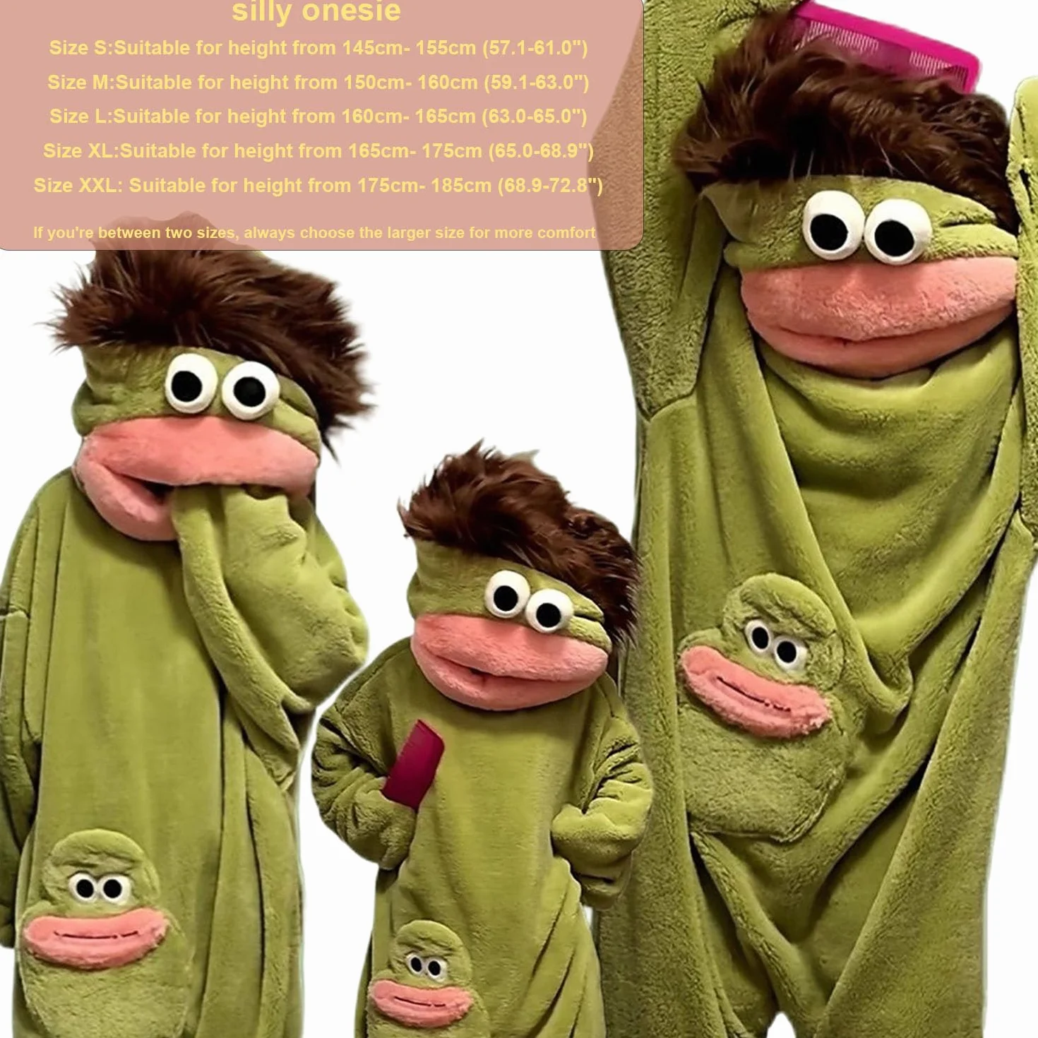 Silly Onesie Green Plush Monster Onesie piżama, przytulne body z miękkiej tkaniny, długie rękawy, uroczy wzór kreskówkowy