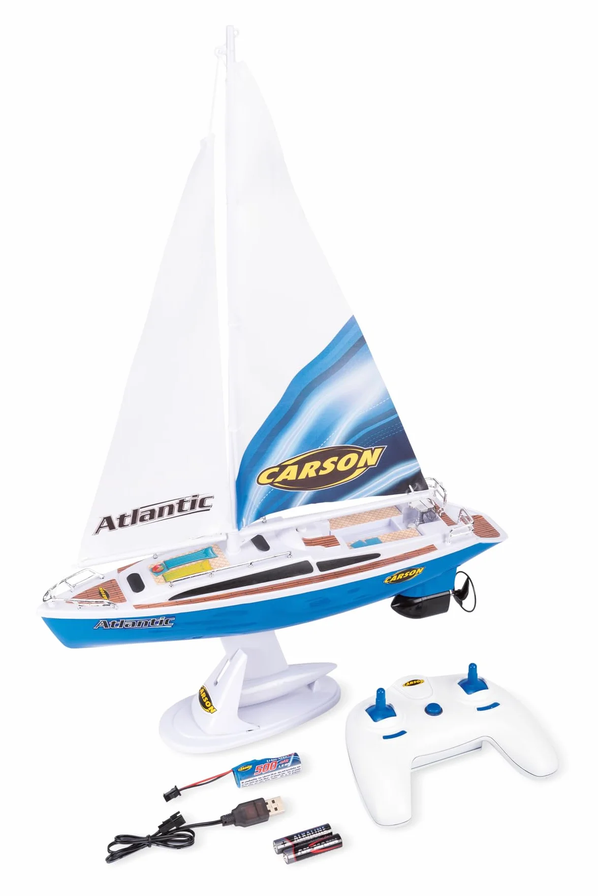 Carson 500108053 Żaglówka Atlantic 2.4GHz 100% RTR - Łódź zdalnie sterowana, łódź RC, łódź zdalnie sterowana dla dzieci i dorosłych, w tym pilot zdalnego sterowania