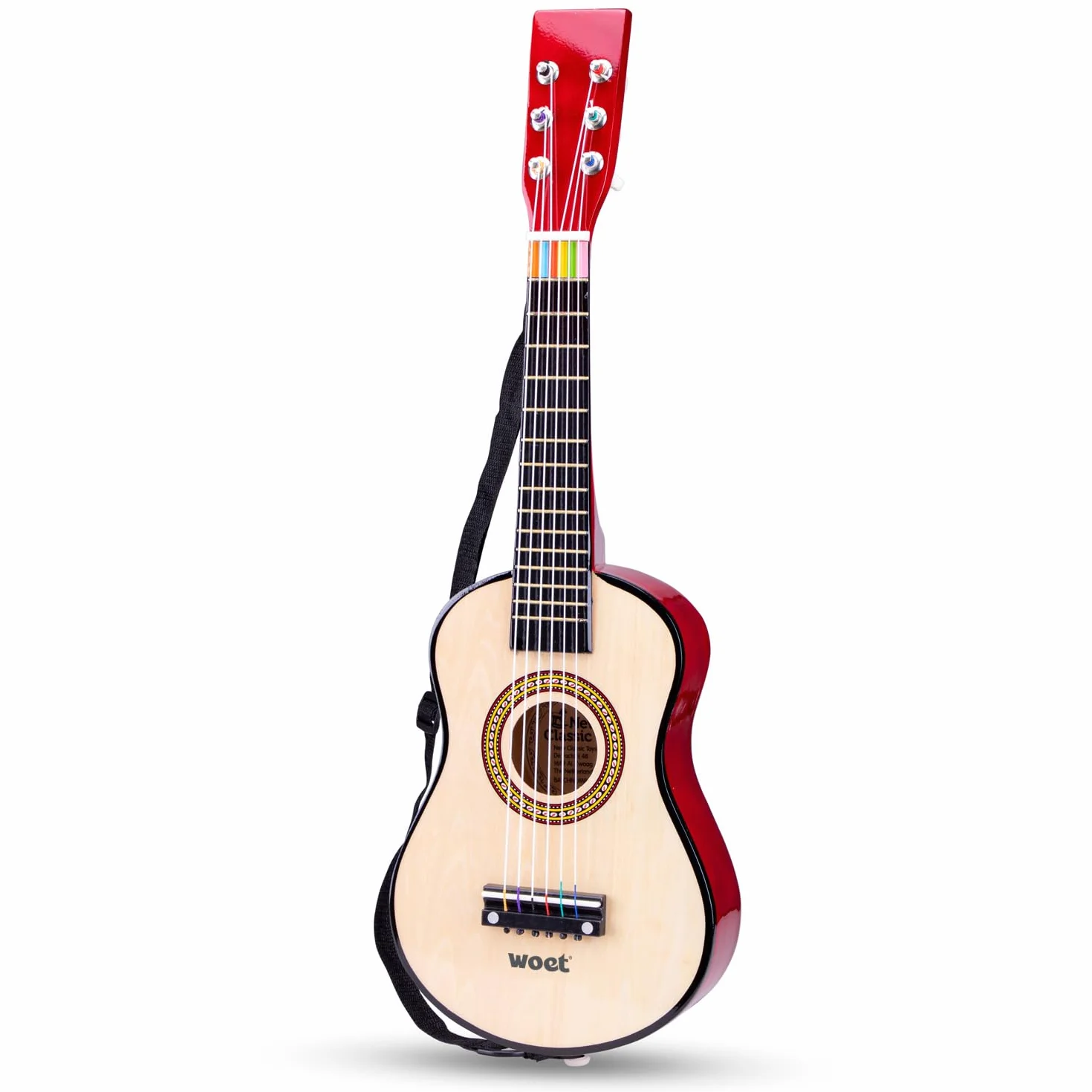 New Classic Toys NCT-0344 drewniana gitara zabawka dla małych dzieci 3 chłopcy i dziewczęta prezenty dla dzieci, instrumenty muzyczne dla dzieci trzyletnia inkluzywna książka muzyczna, natura