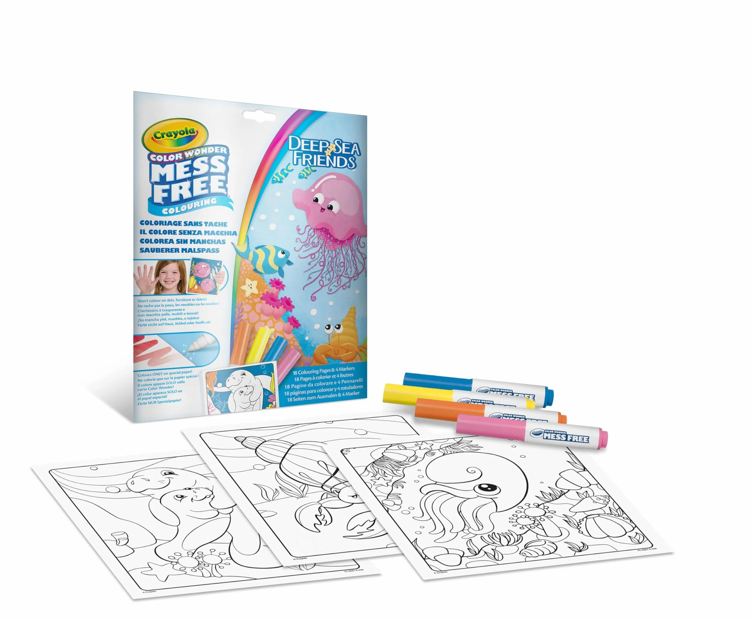 CRAYOLA Color Wonder, zestaw ekonomiczny kolor bez plam, motyw przyjaciół zwierząt, kreatywna aktywność dla dzieci, wiek 3,4,5 lat, 7505