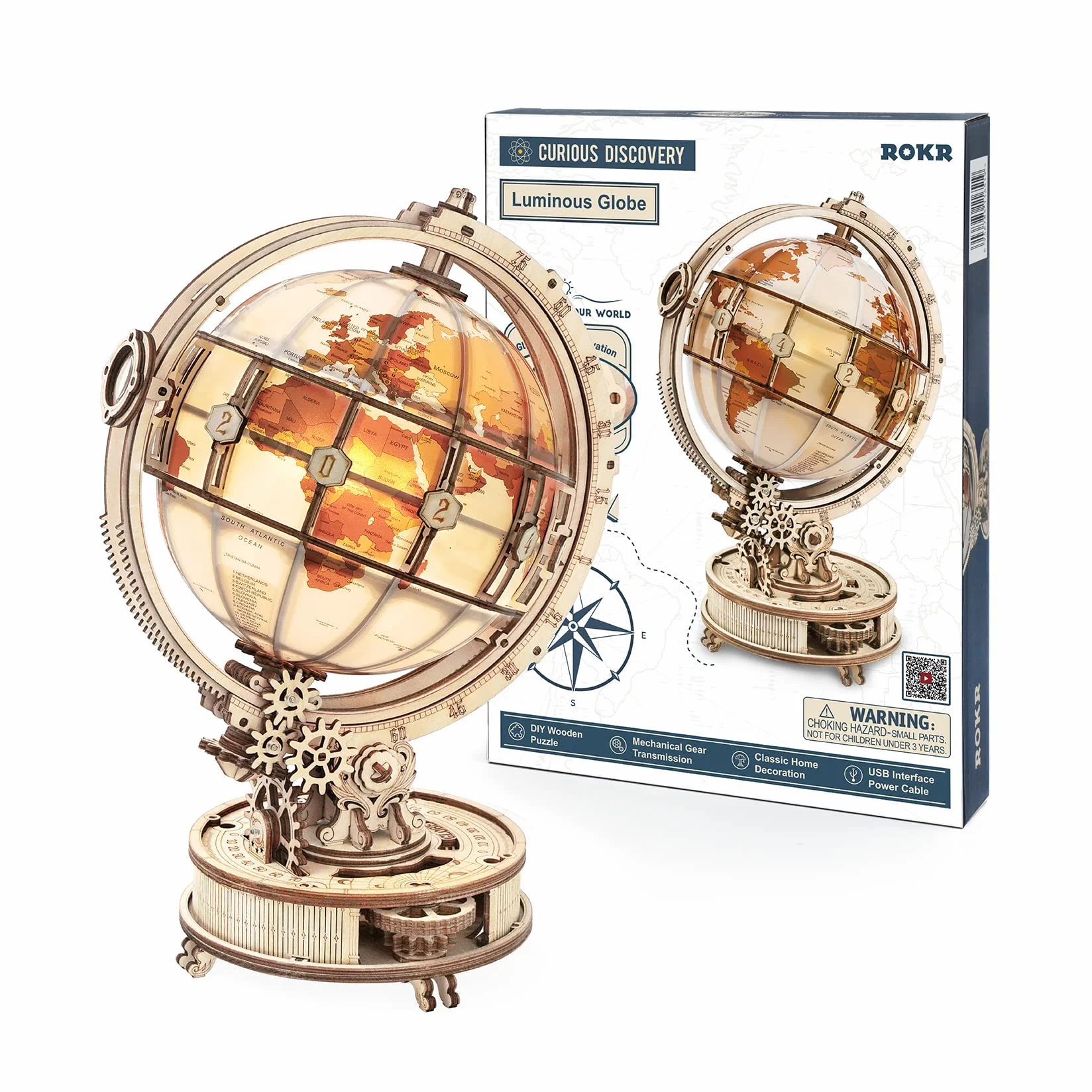 ROKR 3D Drewniane Puzzle Świecąca Kula Zestawy Modeli Drewnianych 3D Do Zbudowania Dla Dorosłych Puzzle Mózgowe Prezenty Na Urodziny
