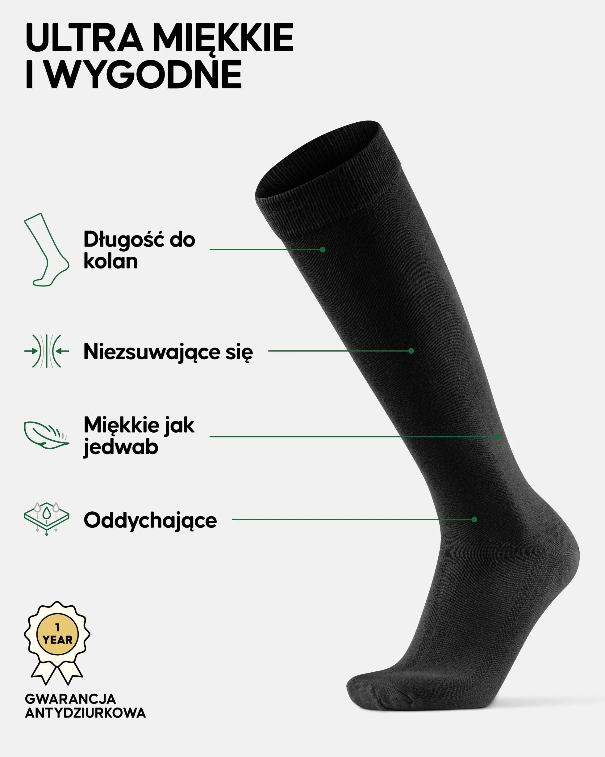 DANISH ENDURANCE Podkolanówki Bambusowe, Męskie i Damskie, Długie Skarpety, Klasyczne