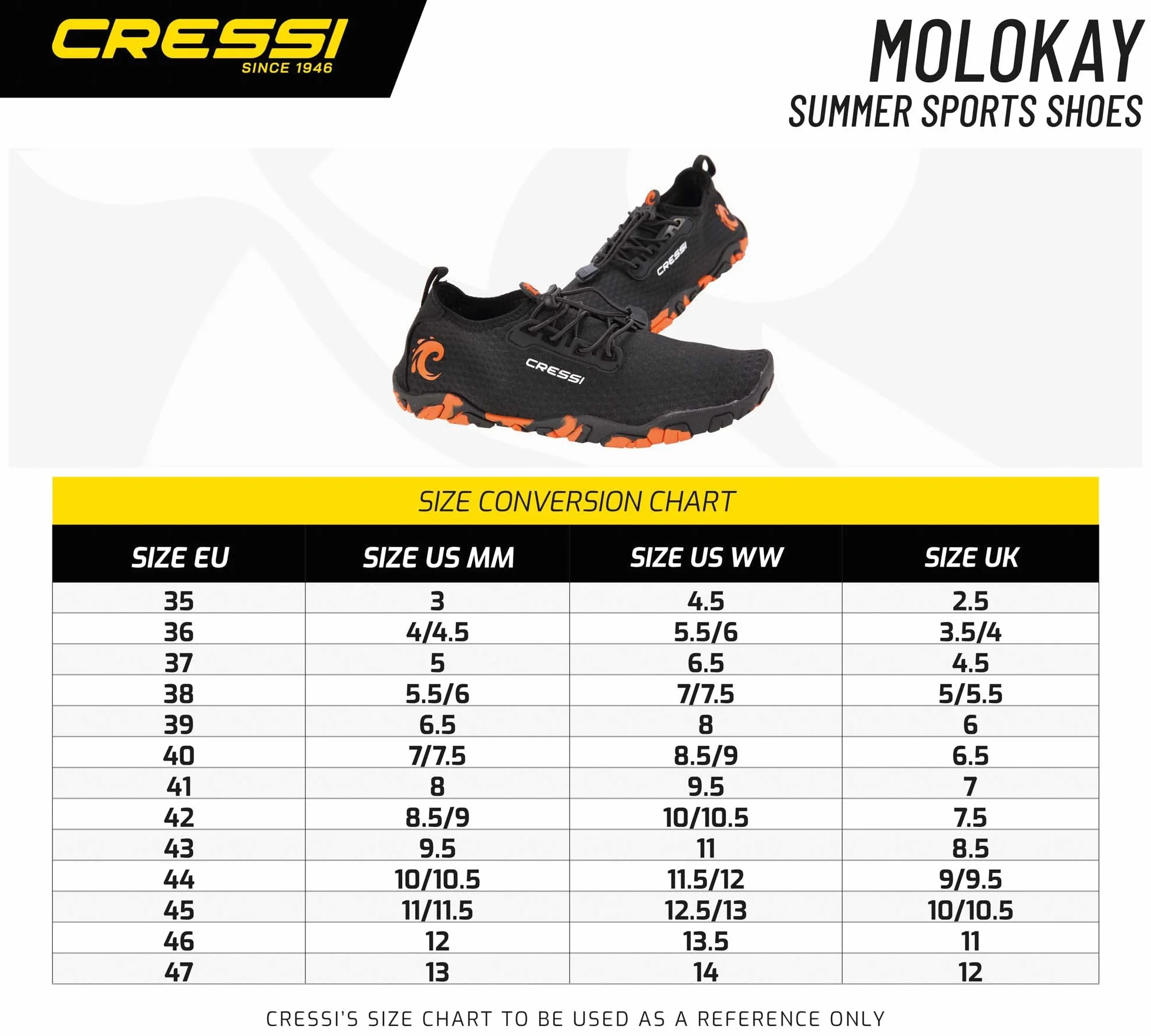 Cressi Molokai Shoes - Uniwersalne buty sportowe dla dorosłych, Czarny Pomarańczowy