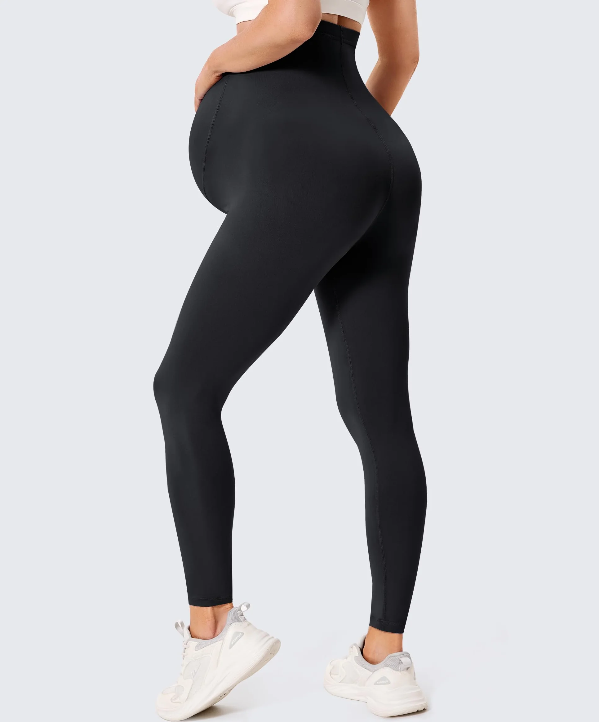BAYDI Creamlush damskie legginsy ciążowe z regulowanym podparciem brzucha, miękkie legginsy ciążowe z wysokim stanem, nieprzezroczyste, wygodne do jogi, w czasie wolnym, piżamie