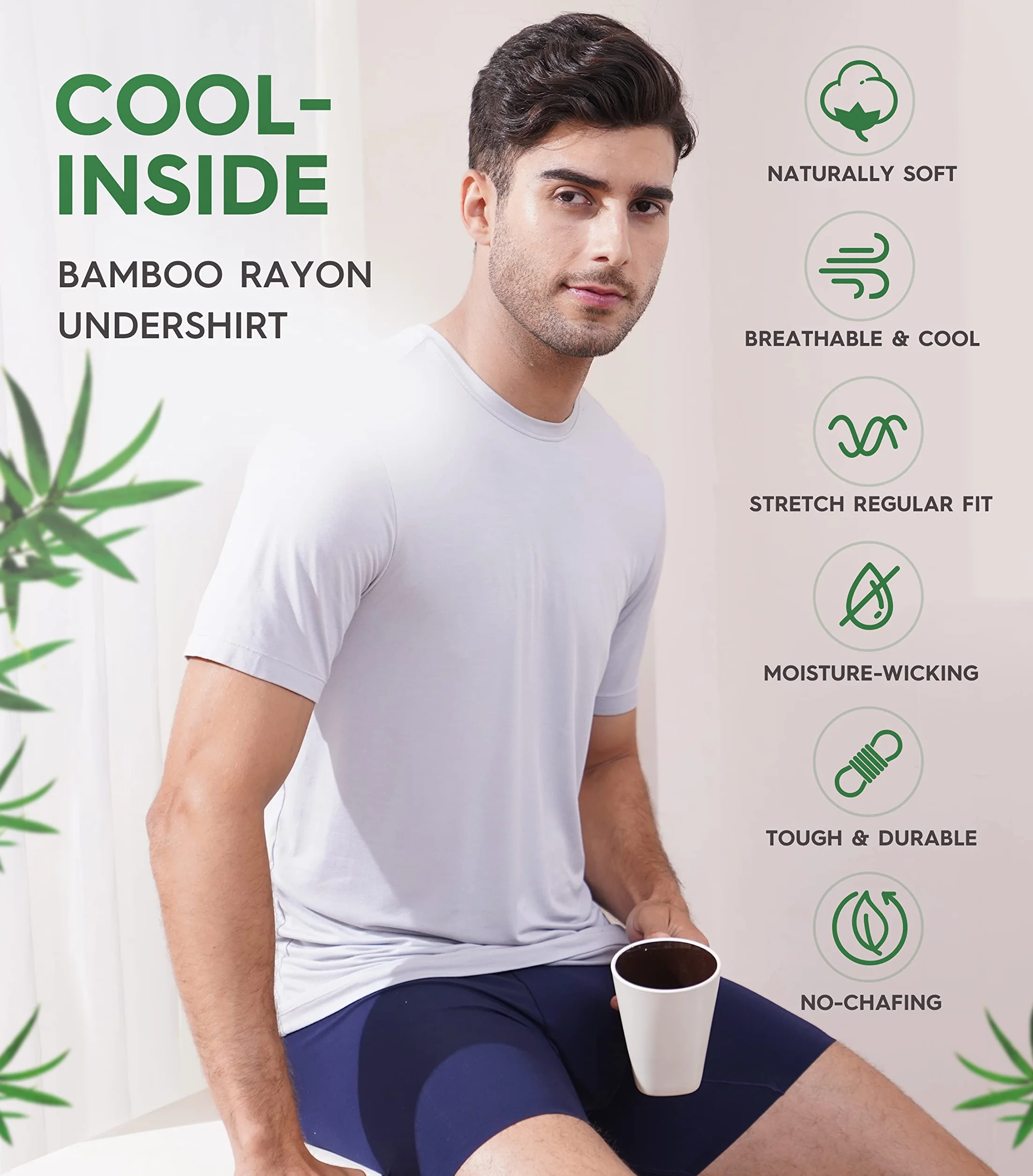 DAVID ARCHY Podkoszulek męski, oddychający, slim fit, miękki, z krótkim rękawem, koszulka basic, 3 lub 5 sztuk