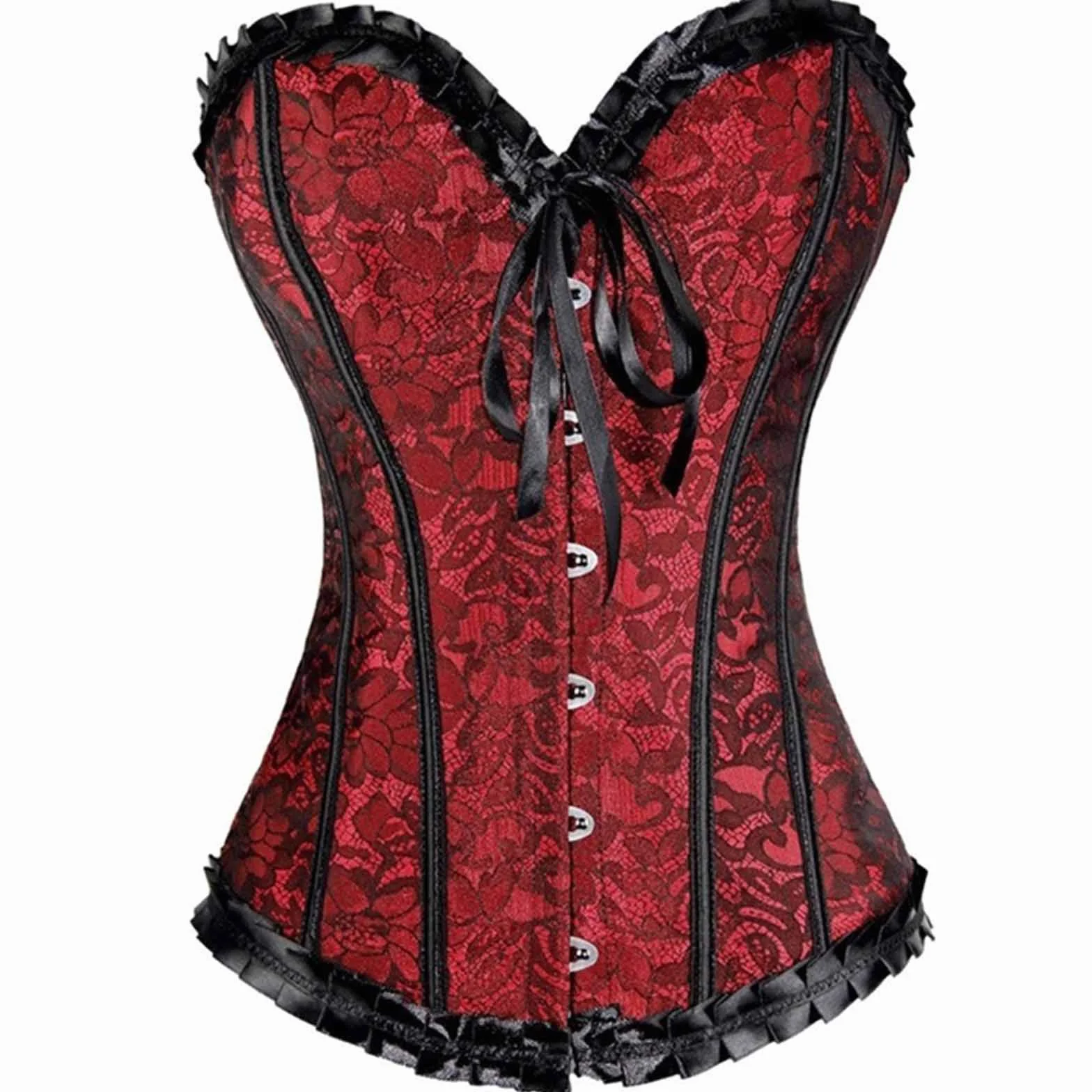 Gorset Top Body Damskie Średniowieczne Eleganckie Overbust Gorset Top Push Up Plastikowy Kość Halloween Pas Gorset Steampunk Stringi Gorsety Pirat Gotycki Konfiguracja Bielizna modelująca