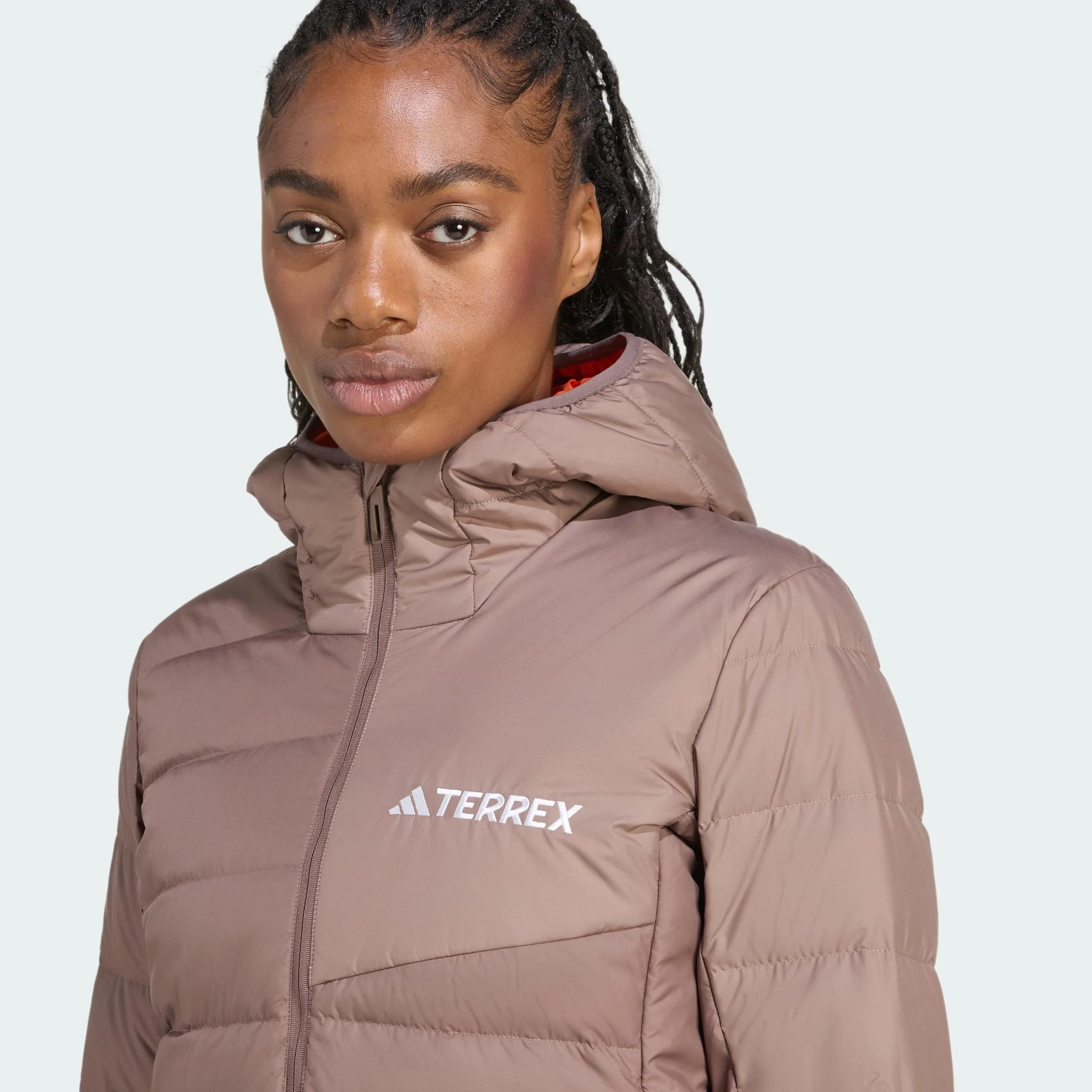 adidas dames Terrex Multi Light Down CLIMAWARM Hooded Jacket, Earth Strata/Trace Brown, S