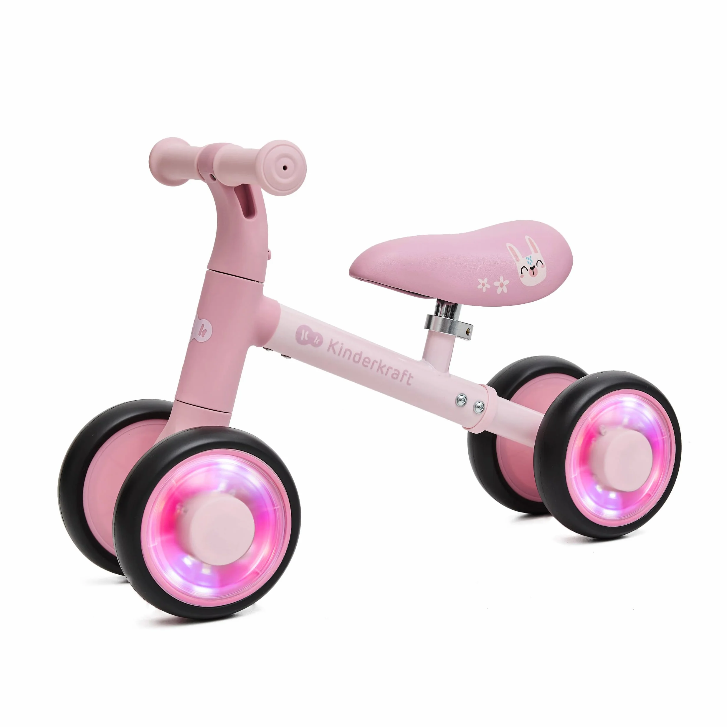 Kinderkraft CUTIE FLASH rower edukacyjny dla dzieci, bez pedałów, koła z diodami LED, nowoczesny design, bezpieczna konstrukcja, dla dzieci od 1 roku życia, różowy