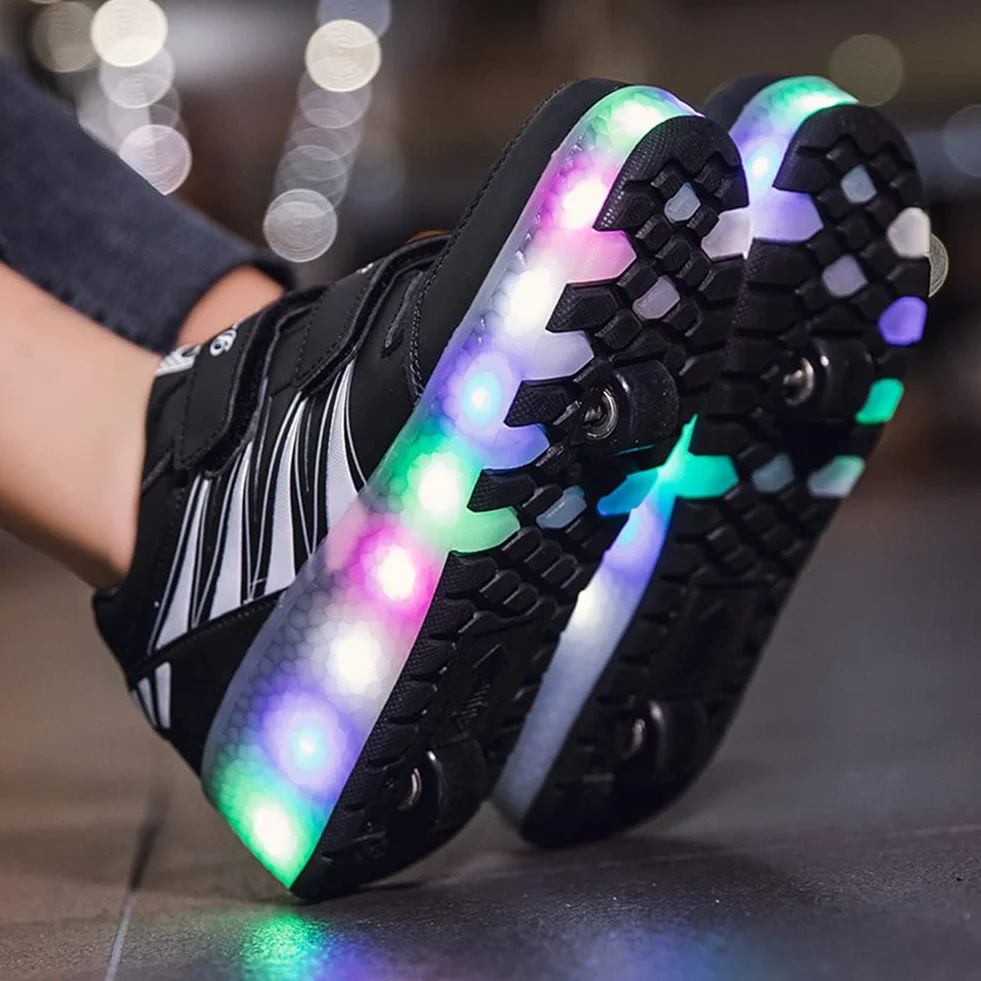 Chłopcy buty z kołami, Oświetlone trenerzy z kołami, Ładowanie USB Dziewczyny LED z kołami Łyżwy Trenerzy Łyżwy Dziecięce Trampki dla Sportowe Odkryty