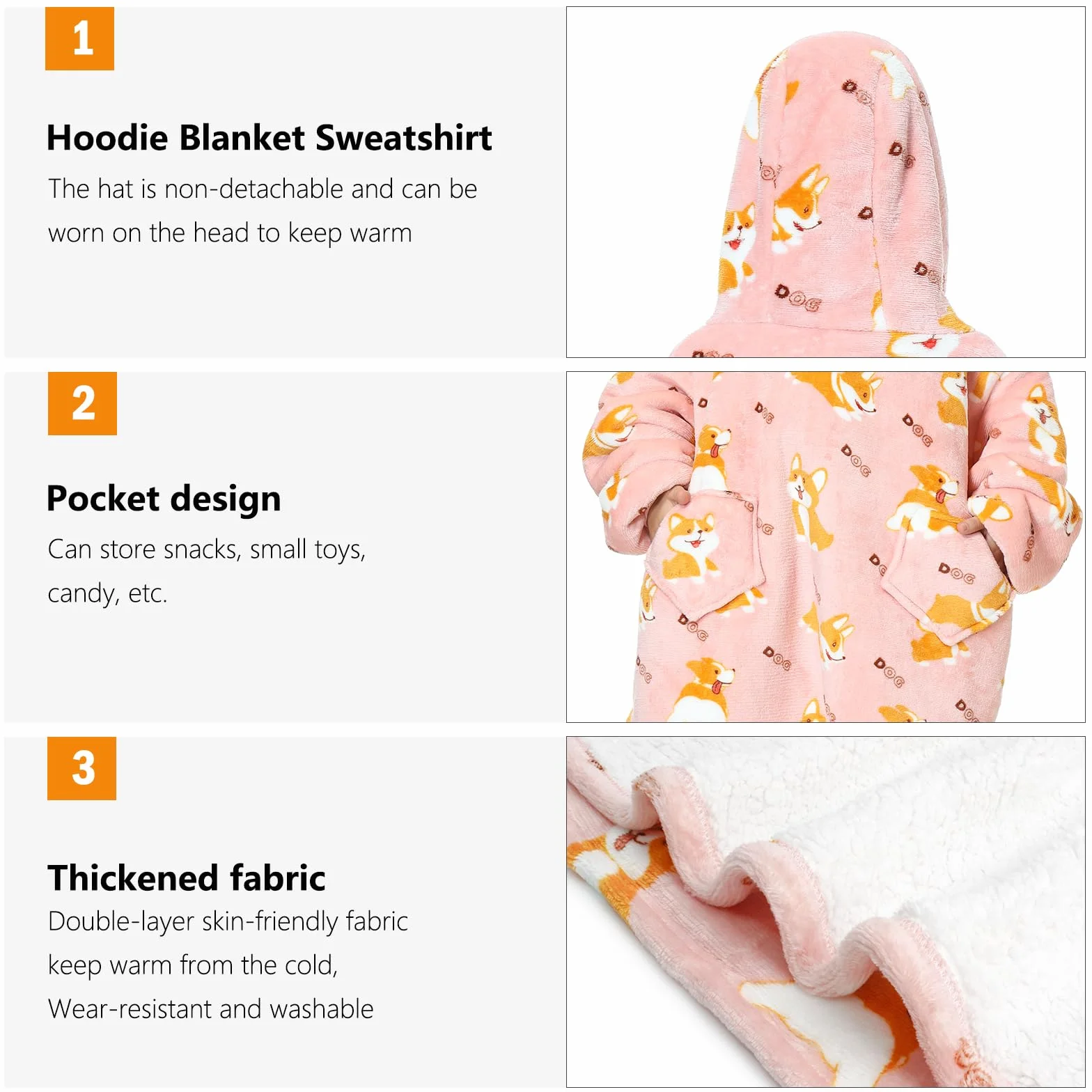 MOKANI Bluza z kapturem, dla dzieci, z rękawami, przenośna bluza z kapturem, super miękka, ciepła, wygodna bluza z kieszenią dla chłopców i dziewczynek