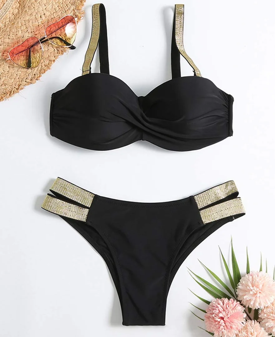 JFAN Fluorescencyjny strój kąpielowy Dwuczęściowy Bikini Stroje kąpielowe Halter Push Up Sexy Beachwear