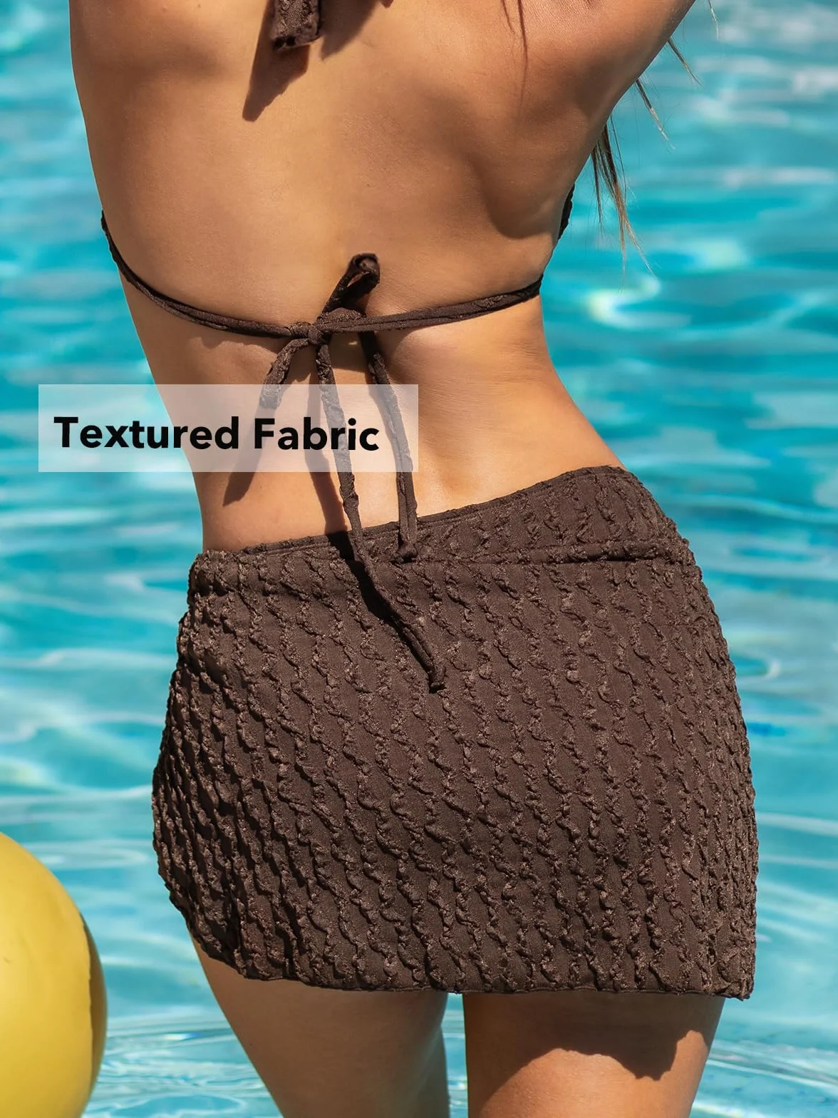 CUPSHE Damskie zestawy bikini trzyczęściowy strój kąpielowy dekolt w serek teksturowany wiązany na plecach skręcany sarong niski stan